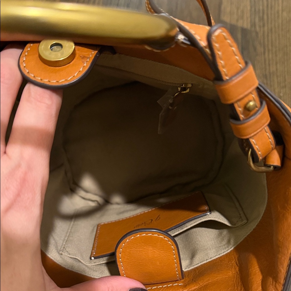 J Crew Cognac Leather Handbag with Brass Handles - Picture 2 of 2